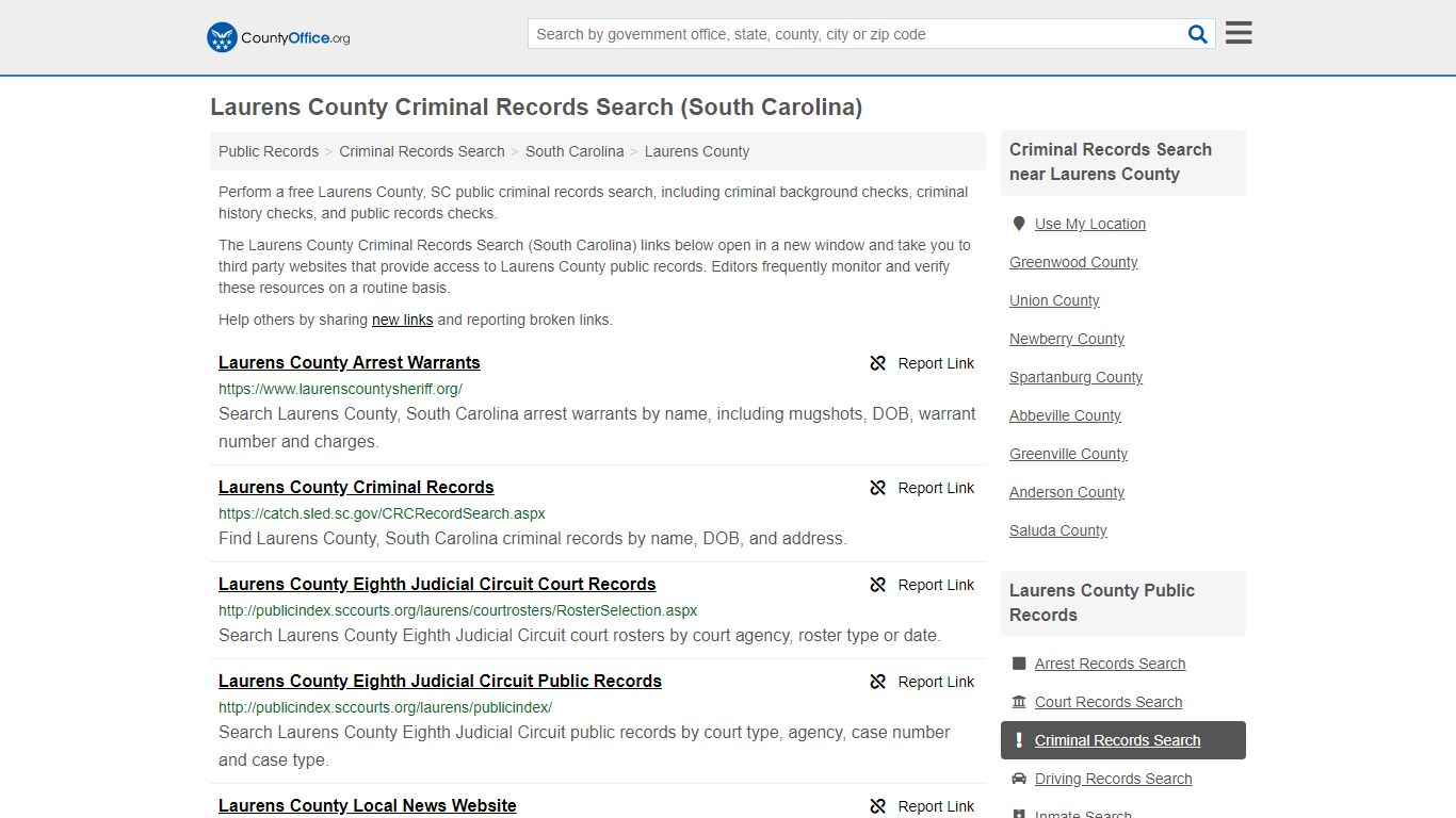 Criminal Records Search - Laurens County, SC (Arrests ...